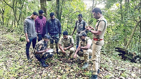 Forest Department staff involved in census work at ATR on Monday.