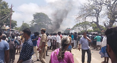 Protesters demanding immediate arrest of the accused