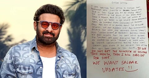 Actor Prabhas and letter from die-hard Prabhas fan