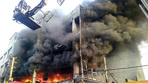 Smoke rising from the building