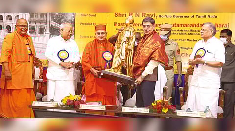 Governor RN Ravi inaugurating the Centenary celebrations of Ramakrishna Mission Students Home in Chennai on Sunday
