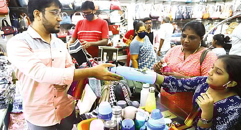 With schools reopening across Tamil Nadu, parents and children were seen buying school bags, water bottles and stationary items at T Nagar