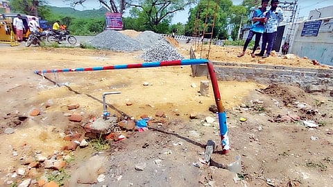 The vandalised flag mast