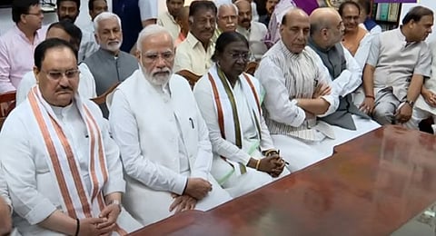 NDA's Presidential candidate Droupadi Murmu on Friday filed her nomination in the presence of PM Modi