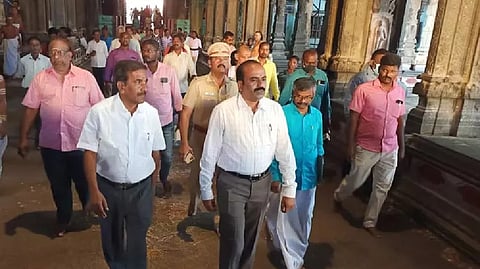HR&CE officials at the temple