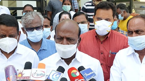 Tamil Nadu Health Minister Ma Subramanian speaking to reporters