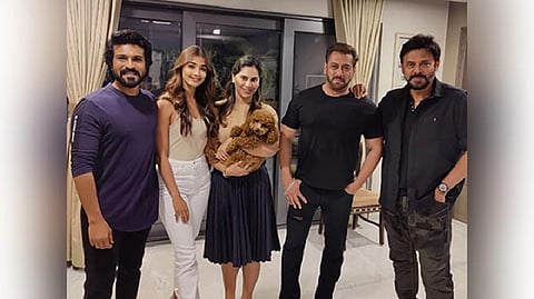 Salman, Venkatesh and Pooja Hegde with Ram Charan and his wife Upasana