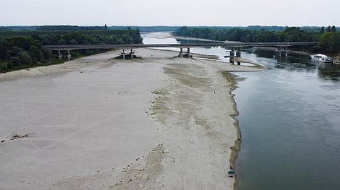 A general view of Po's dry riverbed as parts of Italy's longest river and largest reservoir of freshwater have dried up due to the worst drought in the last 70 years, in Boretto, Italy