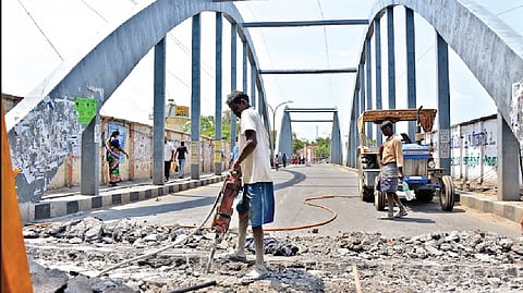 Repair works under way on the bridge.