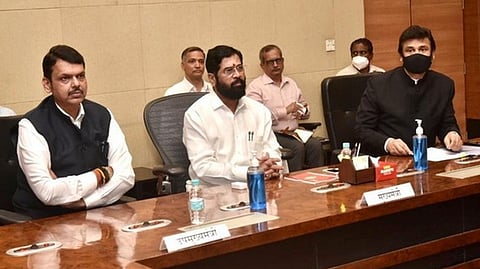 CM Eknath Shinde and Deputy CM Devendra Fadnavis during the Cabinet meeting on Thursday evening.