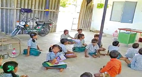 The school functioning at a farmer's house at Velakalnatham Setteri in Jolarpet