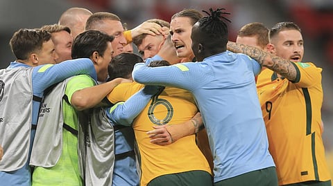 Australian players celeberating