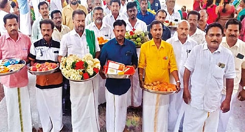 Muslims carrying ?seer? to Hindu temple at Neduvasal in Pudukkottai on Friday