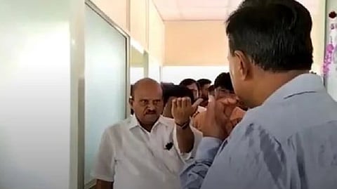 Karnataka JD(S) leader slaps college principal (Screengrab of the viral video)