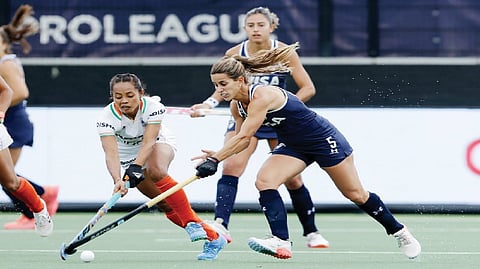 Action from the India-Argentina women?s match