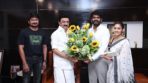 Vignesh Shivan and Nayanthara with Stalin and Udhayanidhi