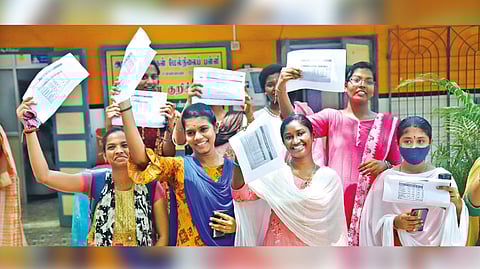 Students receive their board exam results on Monday