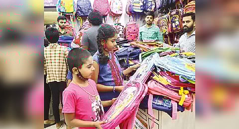 The rush at a shop selling school-related supplies in T-Nagar on the eve of school reopening