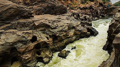 River Cauvery gushing through deep and narrow gorge in Mekadatu