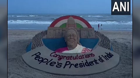 Sand sculpture of Murmu at Puri beach
