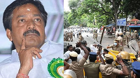 C Ve Shanmugam; Cops controlling the situation in and around Royapettah on July 11.