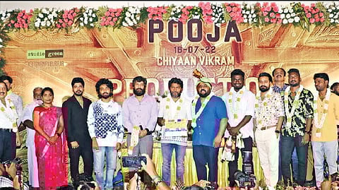 Chiyaan 61 crew at the Pooja