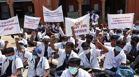 Students staged protest on Monday at the Madras Veterinary College premises
