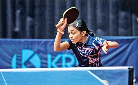 M Hansini in pre-quarterfinal action