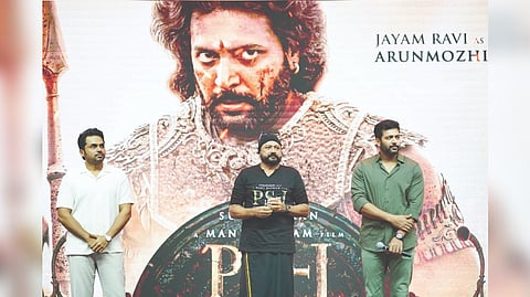 (L-R) Karthi Sivakumar, Jayaram, and Jayam Ravi