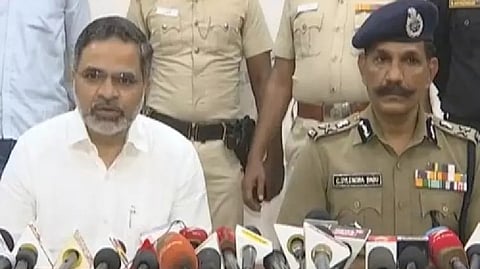 DGP C Shailendra Babu and Home Secretary Phanindra Reddy speaking to reporters