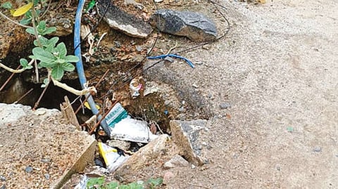 Partially completed storm water drain work on one of the roads at Mathur MMDA