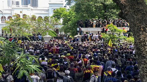 Protesters outside the President Gotabaya Rajapaksa's office