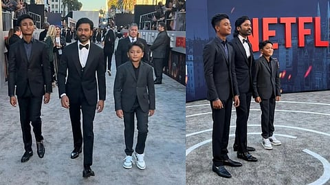 Actor Dhanush with his sons Linga and Yatra