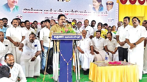 AMMK general secretary addressing cadre in Ariyalur on Thursday
