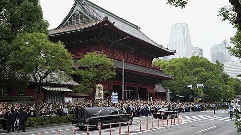 The vehicle carrying the body of former Japanese PM Shinzo Abe