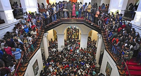 People throng President Gotabaya Rajapaksa's official residence