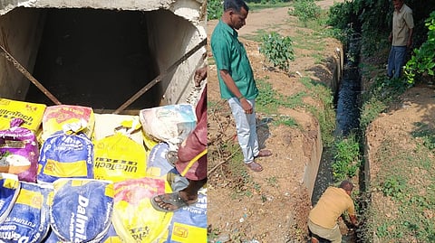 The department placed sand bags as a temporary measure to arrest sewage