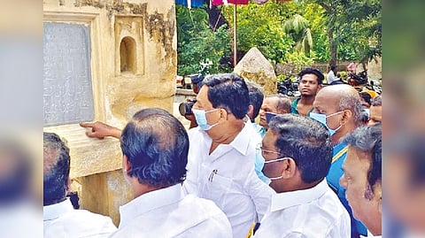 The Assembly committee led by Sriperumbudur MLA Selvaperunthagai inspecting a site in Ranipet on Monday