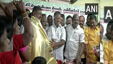 O Panneerselvam, met his supporters, at his residence in Chennai on Thursday