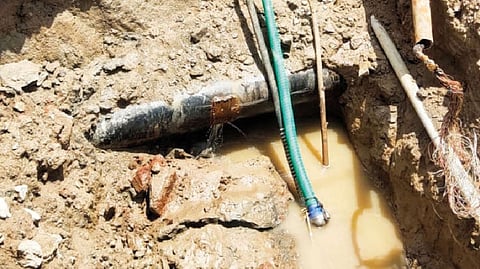 The damaged pipeline which contractors refuse to repair due to pending dues from the Vellore Corporation