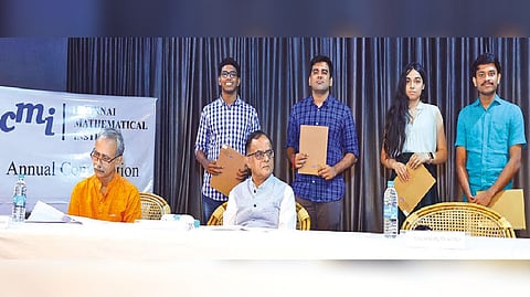 The meritorious students with the dignitaries during the 19th convocation of Chennai Mathematical Institute