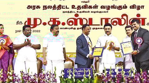 CM Stalin at the Karur gathering on Saturday