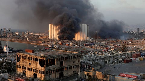 Smoke rises from the site of an explosion in Beirut's port area