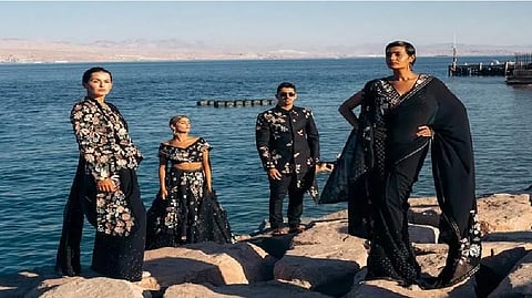 Models posing for the fashion shoot