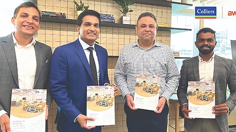 (From left) Sumit Lakhani, Ramesh Nair, Amit Ramani and Vimal Nadar releasing the Workplace & Flexibility: Colliers Awfis C-suite Survey