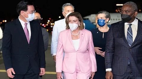 Speaker of the US House of Representatives Nancy Pelosi being welcomed upon her arrival