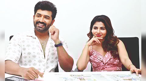 Arun Vjiay and Iswarya Menon at DT Next office.