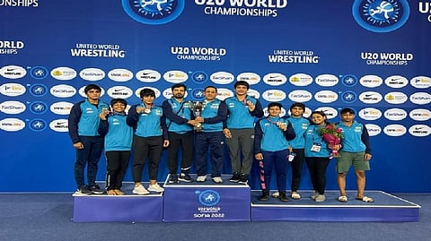 Indian team after finishing runners-up in Junior World Wrestling Championship 2022