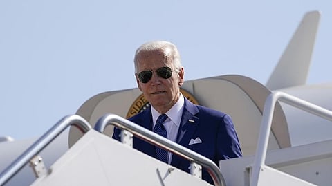 President Joe Biden arrives on Air Force One at Andrews Air Force Base.