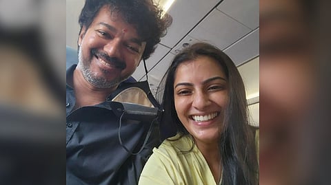 Actor Vijay with actress Varalaxmi Sarathkumar